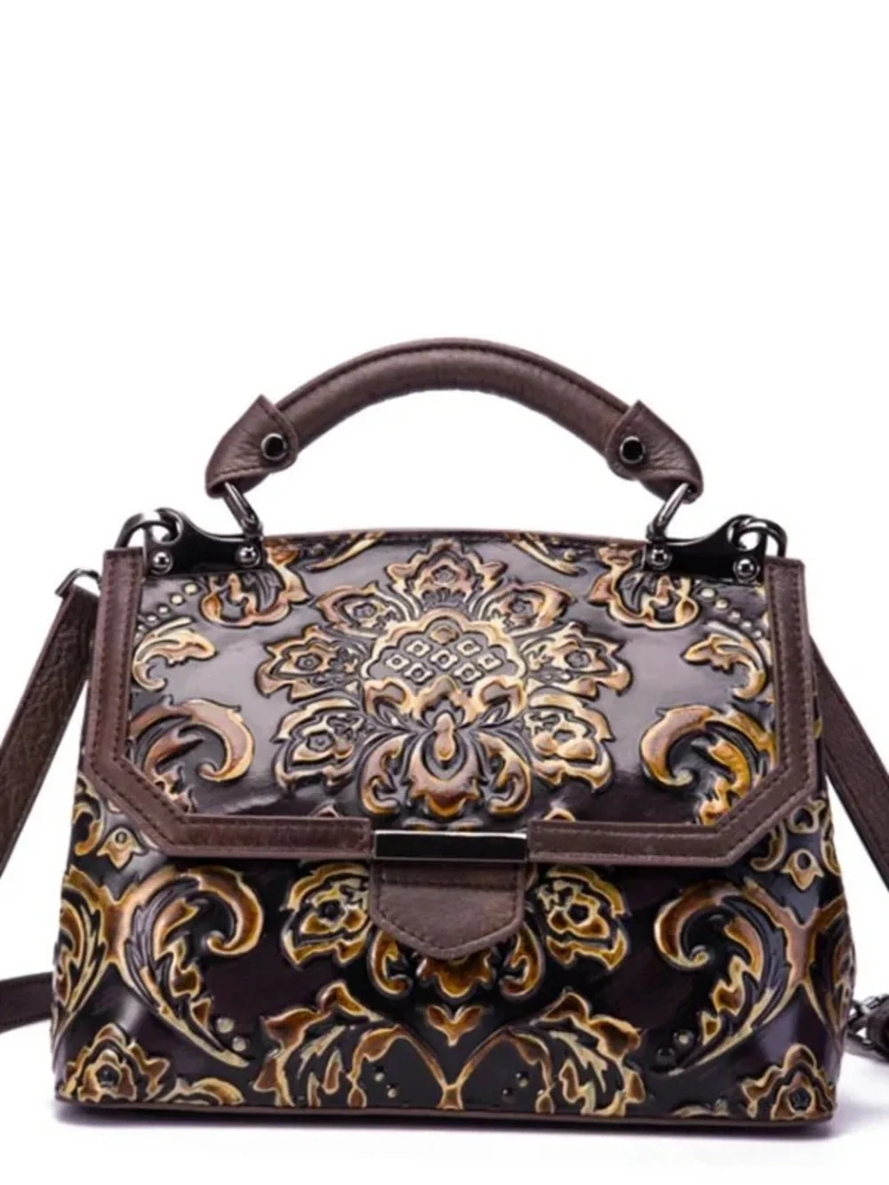 Artisan Embossed Floral Leather handbag